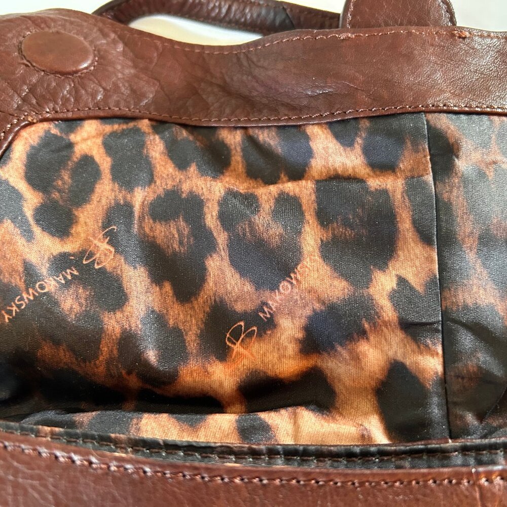 B. Makowsky Brown Leather Shoulder Bag/Clutch  Gold Hardware Y2K Leopard Lined - Picture 5 of 10